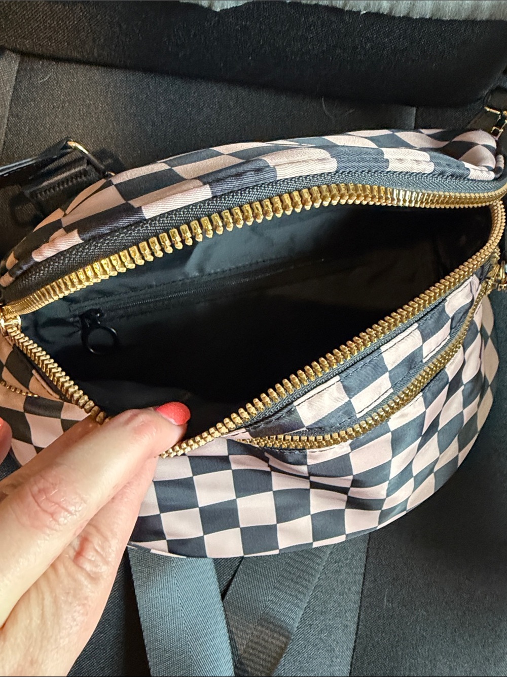 Checkerboard Crossbody Belt Bag - Pink/Black - Picture 2 of 3